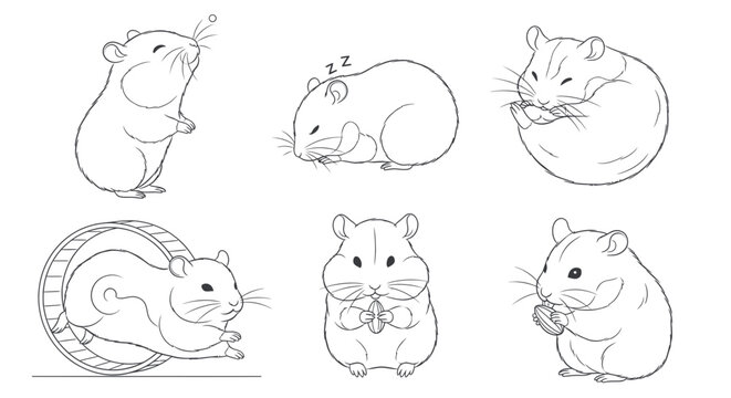 Cute hamster character set showing various activities and behaviors