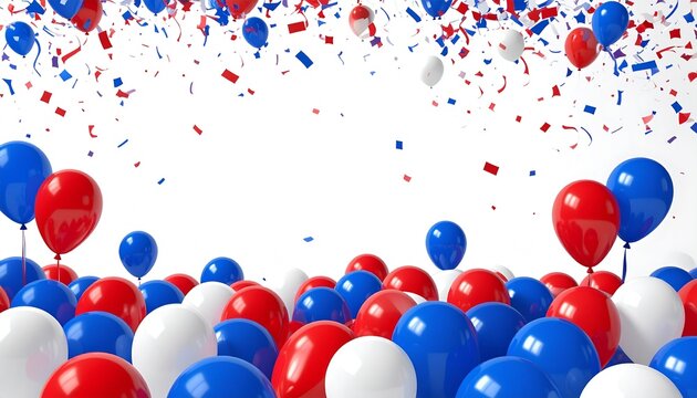 Patriotic balloons and confetti on white background for independence day celebrations version 2