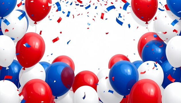 Patriotic balloons and confetti on white background for independence day celebrations version 2