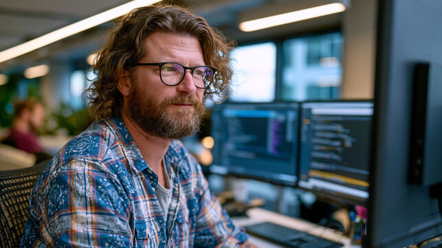 Knowledge manager configuring an enterprise wiki on dual monitors, taxonomy trees and tagging schemas visible, quiet open-plan office at midmorning, information architecture, organizational learning