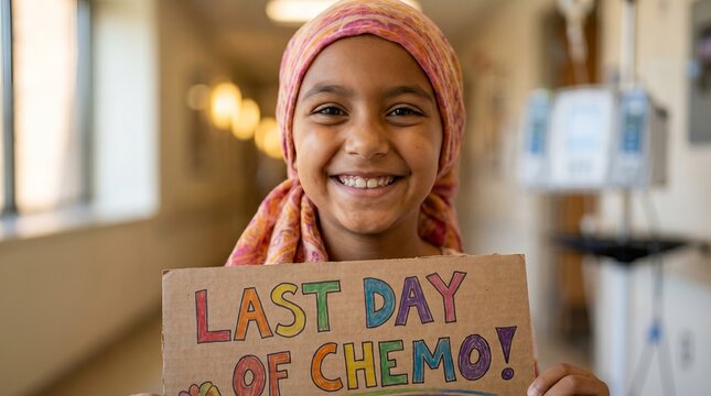 smiling girl cancer survivor olive skin dimples pediatric remission joy emotional portrait concept about dimpled child survivor celebration portrait expressing relief gratitude and renewed childhood