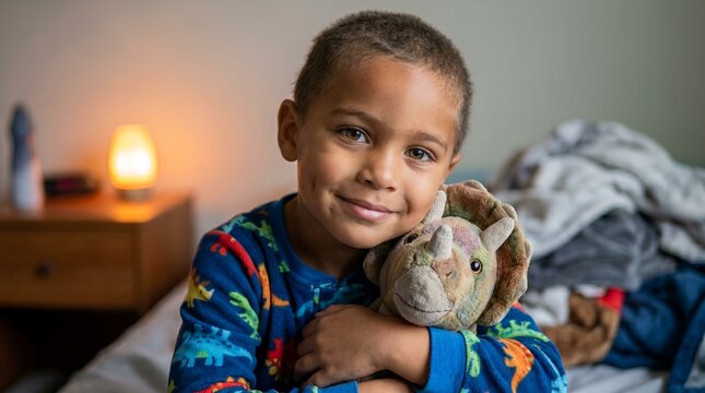 young boy cancer survivor tan skin dimples pediatric recovery smile emotional portrait concept about dimpled young survivor closeup radiating warmth pride and hopeful healing after cancer treatment