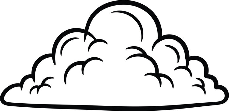 A simple black and white line art illustration of a fluffy cumulus cloud on a plain background