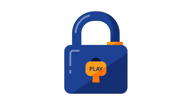 Secure Digital Media Access Icon - Blue Padlock with Play Button for Premium Video Content Protection