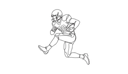 Fototapeta premium American football player running with ball continuous line art vector illustration isolated on white background.