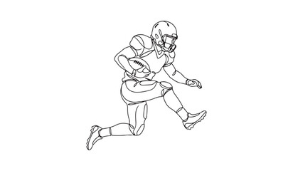Fototapeta premium Continuous one line drawing of american football player running with ball. Minimalist sportsman in action vector illustration.