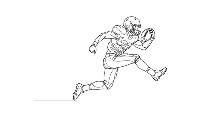 Obraz premium Continuous one line drawing of american football player running with ball. Minimalist sportsman in action vector illustration.
