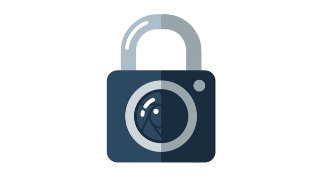 Secure Camera Lens Padlock Icon Representing Digital Photo Privacy and Copyright Protection