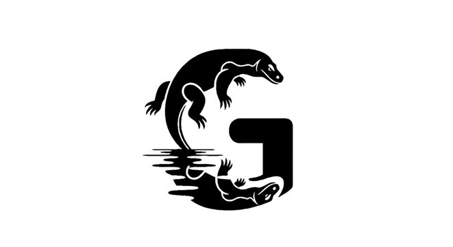 Stylized Letter G with Lizard and Fish Design.