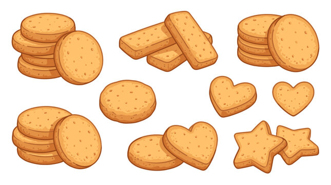 Assorted cartoon cookies and biscuits isolated on white