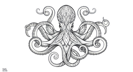 Ornate octopus line art with mandala patterns and swirling tentacles © alina