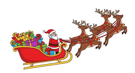 Santa claus flying in a red sleigh with reindeer and christmas gifts © alina
