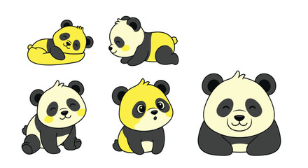 Cute panda bears collection in various sitting and sleeping poses © alina