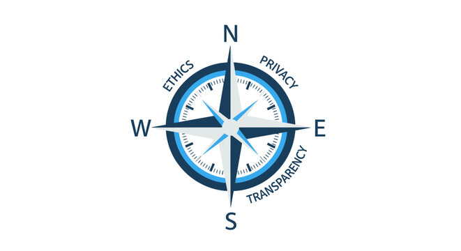 Business Ethical Compass Icon for Moral Navigation, Privacy, and Transparency Concepts