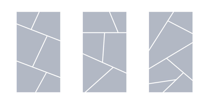Image collage layout template. Grey mosaic mood board grid collection. Picture frame set. Photo album idea for banner, poster, comic page, flyer, brochure, booklet, memory wall design. Vector pack