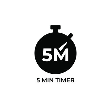 Five minute timer icon a black circular pictogram with a stopwatch and numerical display on a white background icon