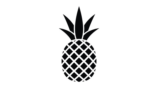 Minimalist black and white pineapple silhouette graphic design isolated on a plain background for creative projects like logos or simple decorative web elements and artistic icons