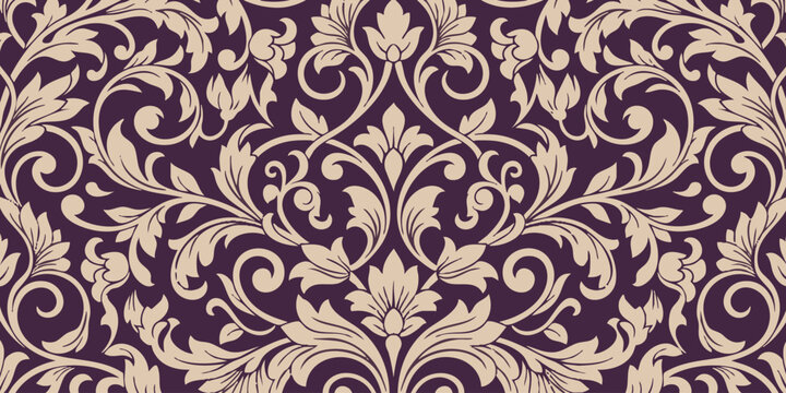 Elegant gold floral patterns on a dark purple background
