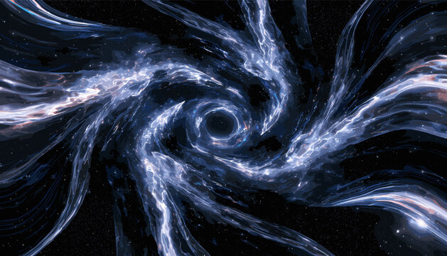 A swirling vortex of cosmic energy and gas, resembling a black hole or nebula, with ethereal blue and white light against a dark background.