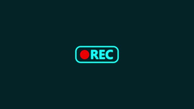 Recording symbol, rec icon animation. recording icon button loop animation. Records icon text with glowing red circle blinking effect. 