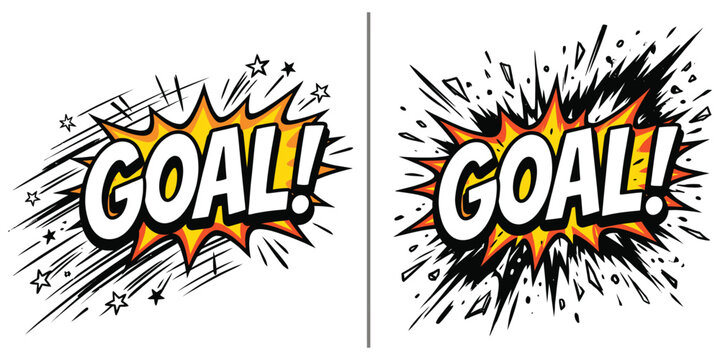 Comic book style goal explosion graphics with bold text and dynamic effects