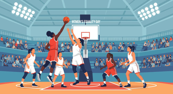 Female athletes compete in a thrilling basketball game celebrating Women's Equality Day