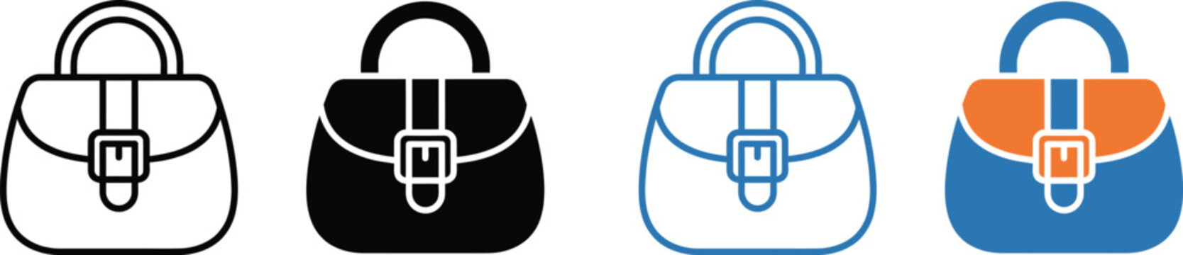 Four colorful handbag icons with transparent background PNG