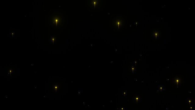 Glowing Gold Star Particles and Sparkles on Black Background
