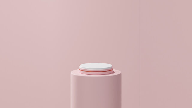 isolated rounded tea rose podium with red strip place over rounded tea rose tube, tea rose background