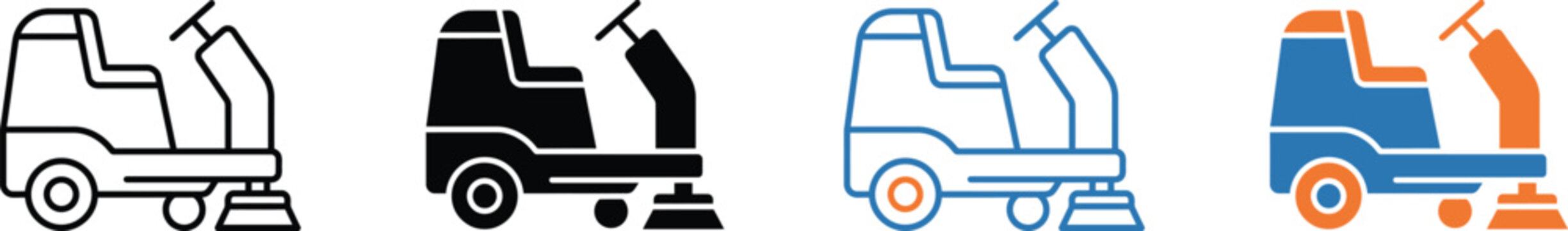 Four different colored floor cleaner machine icons