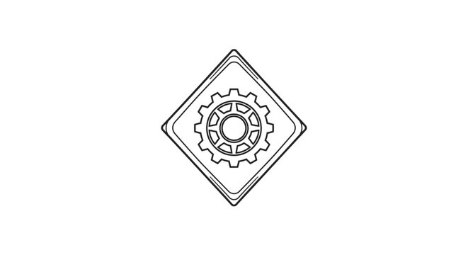 Geometric gear symbol within a double lined diamond.