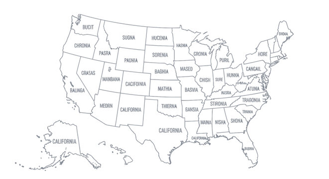 Stylized map of the united states with fictional state names