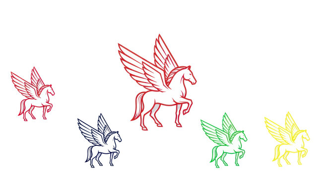 Mythical pegasus figures in multiple colors and sizes