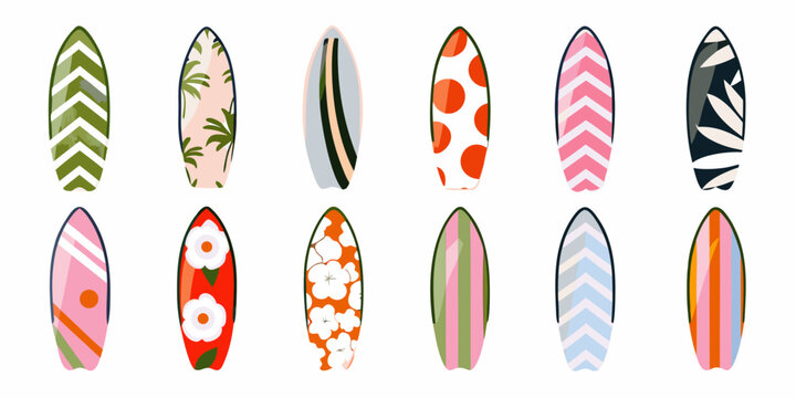 Decorative Surfboards With Patterned Designs Vector Illustration
