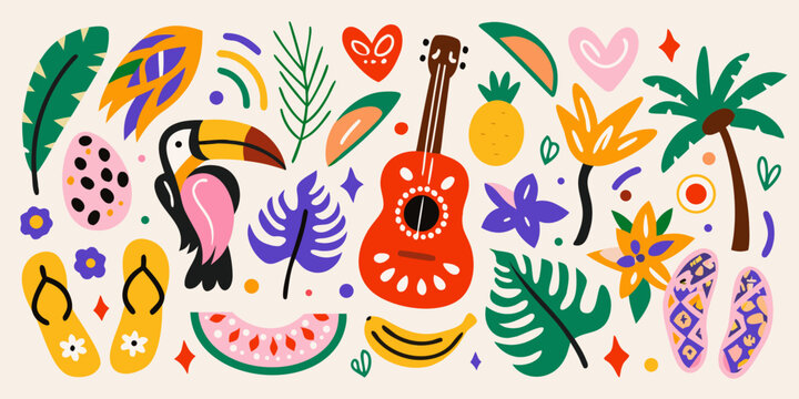 Tropical Fruit And Flora Illustration With Vibrant Colors