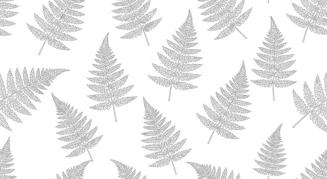 Fern leaves pattern repeating on white background decorative design element