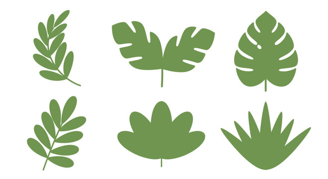 Green leaves silhouettes on white background for decorative design elements