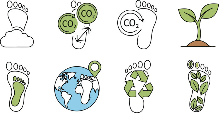 Carbon footprint icon and growing plant for environmental impact