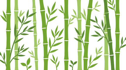 Fototapeta premium Seamless bamboo stalks and leaves pattern on white background