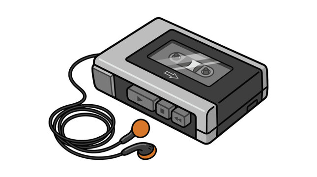 Portable cassette player with wired earphones vector illustration