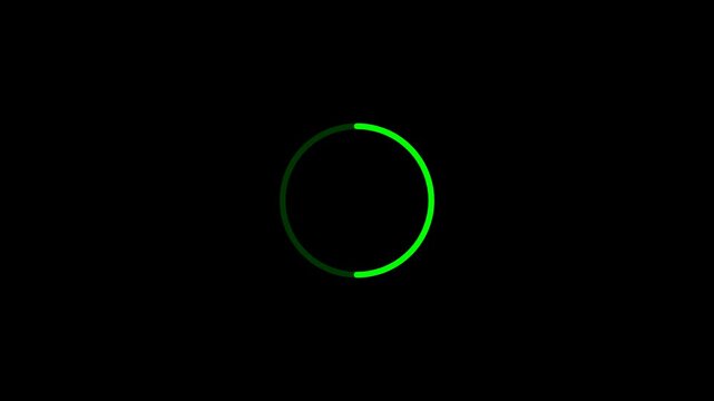 Green circular loading progress bar animation on animation black background
