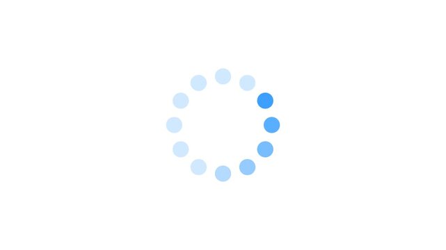 Minimalist blue loading spinner animation on animation white background, for ui