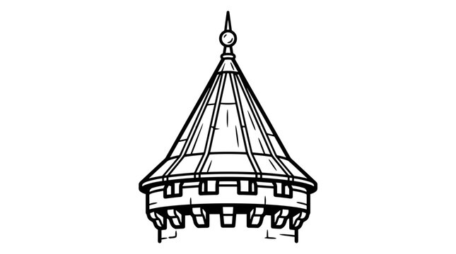 Castle Tower Roof Architectural Detail Line Drawing.