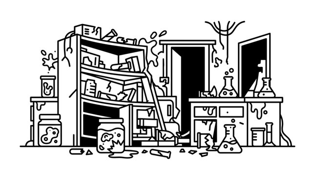 Chaotic Science Laboratory After Experiment Gone Wrong.