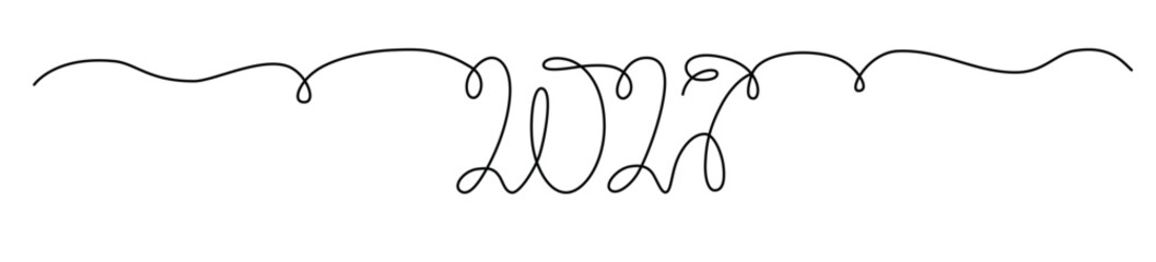 Obraz premium 2027 sign - decoration continuous line hand drawing sign for year calendar. Editable stroke single line