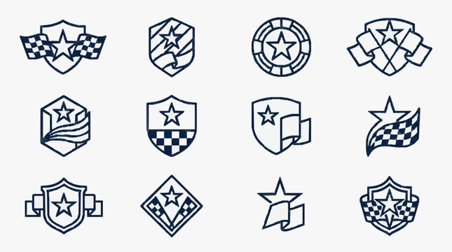 Industrial and Military Badges Symbolic Emblems of Strength Honor and Strategic Identity with high professional line art symbols for modern creative design and digital branding projects
