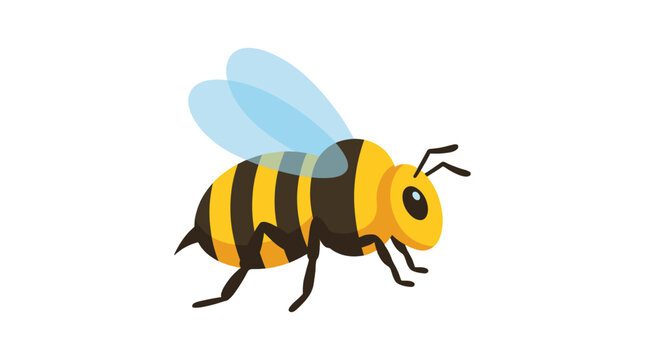 Cartoon bee vector illustration with transparent blue wings