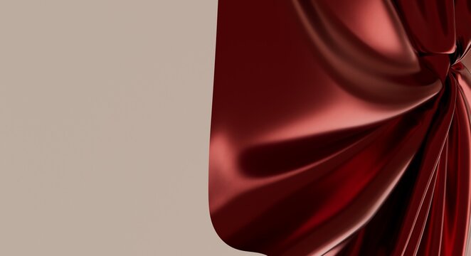 Luxurious red silk fabric with flowing drapes and subtle lighting effects.