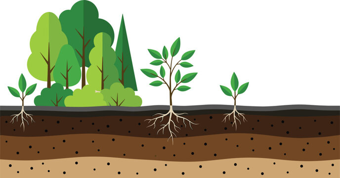Cross section of soil underground layers with roots growing under green trees vector illustration isolated.eps