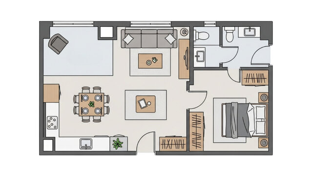 2D AutoCAD Vector floor plan of a modern house interior